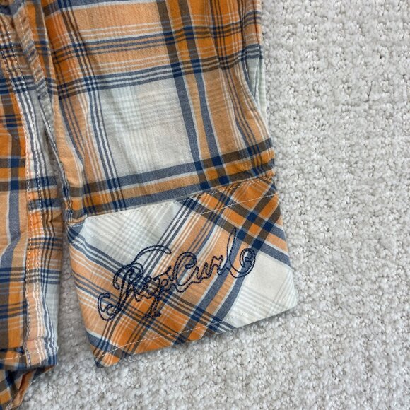 Rip Curl The Search Plaid Orange/Blue Button Up Mens Large Surf Beach Skate READ - Picture 8 of 16
